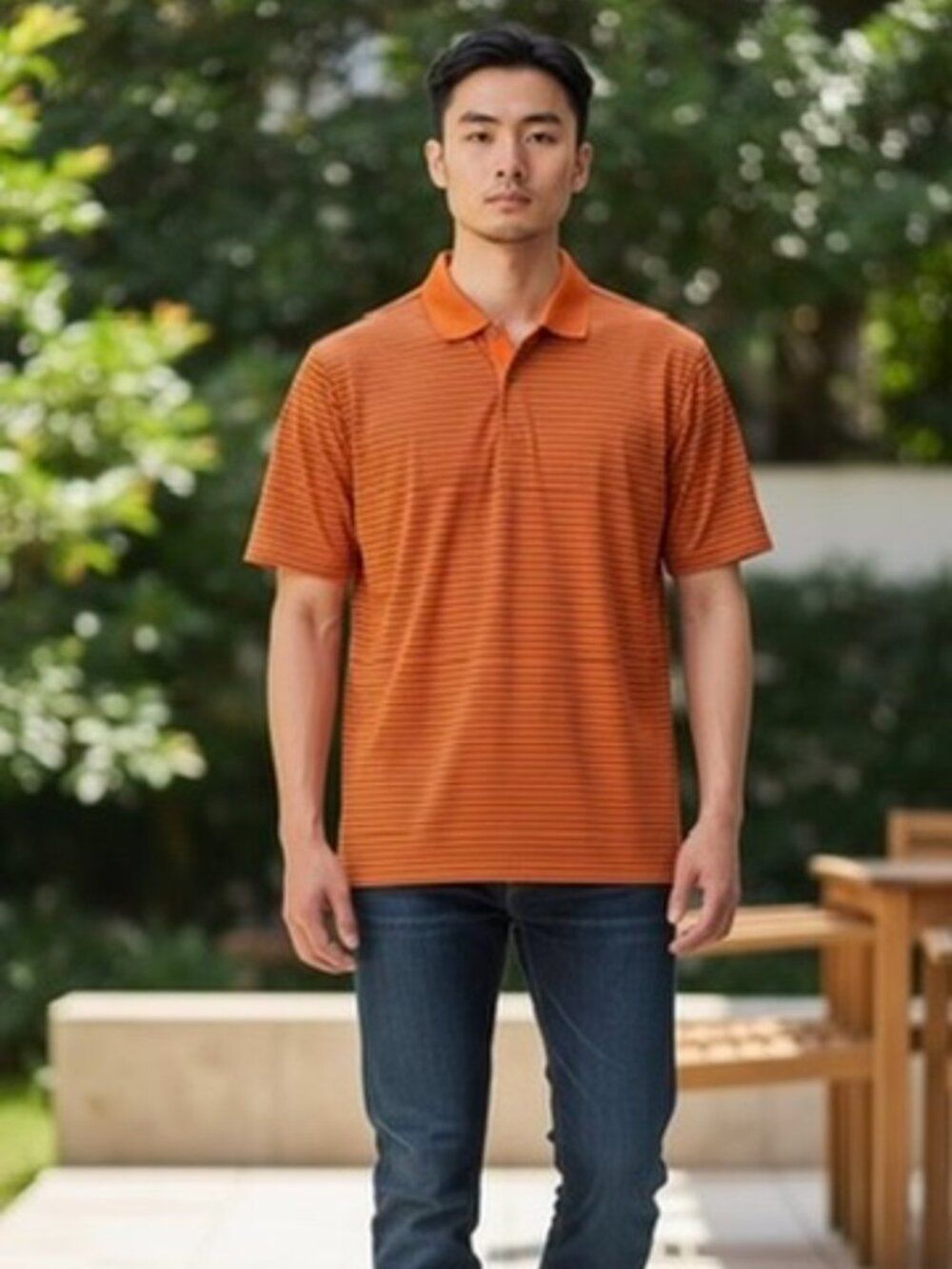 Adidas Golf Climacool Men's Striped Polo Shirt - Orange/Black - Size Medium